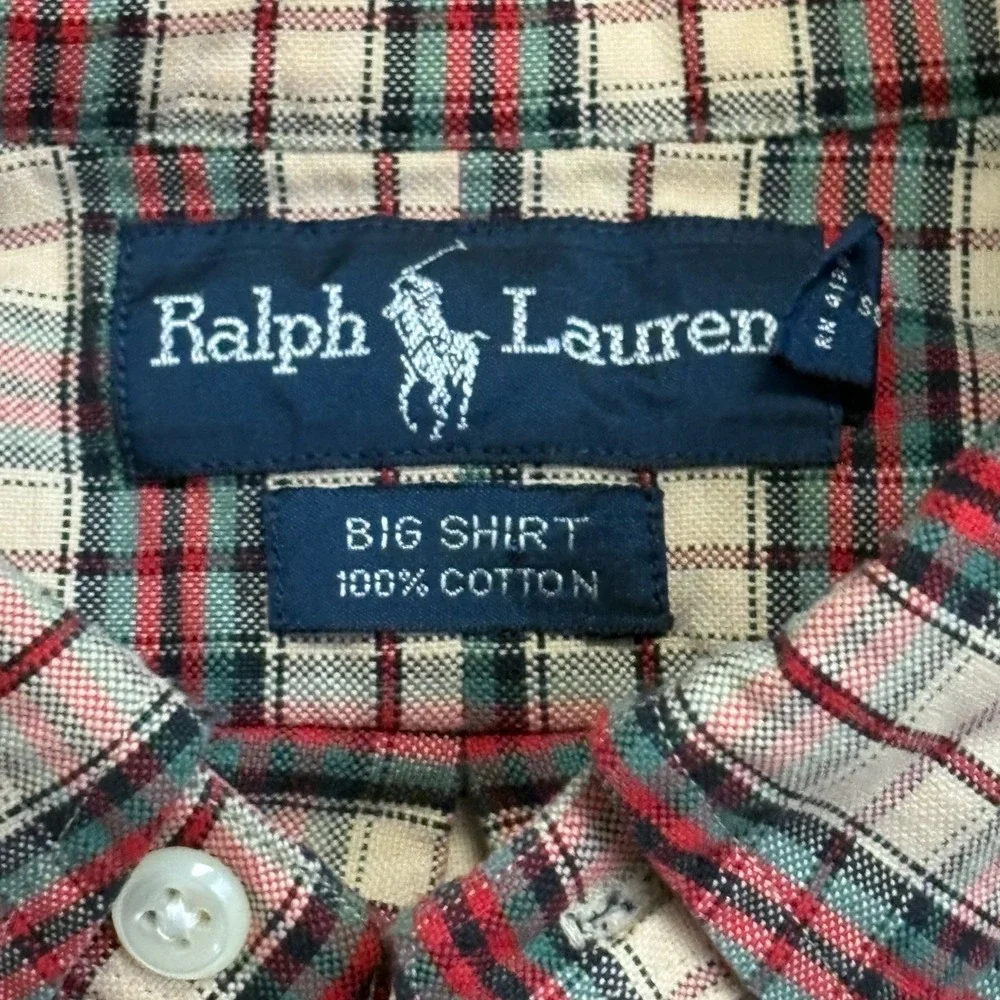 Polo Ralph Lauren Big Shirt Plaid Button Down Long Sleeve Pocket  L